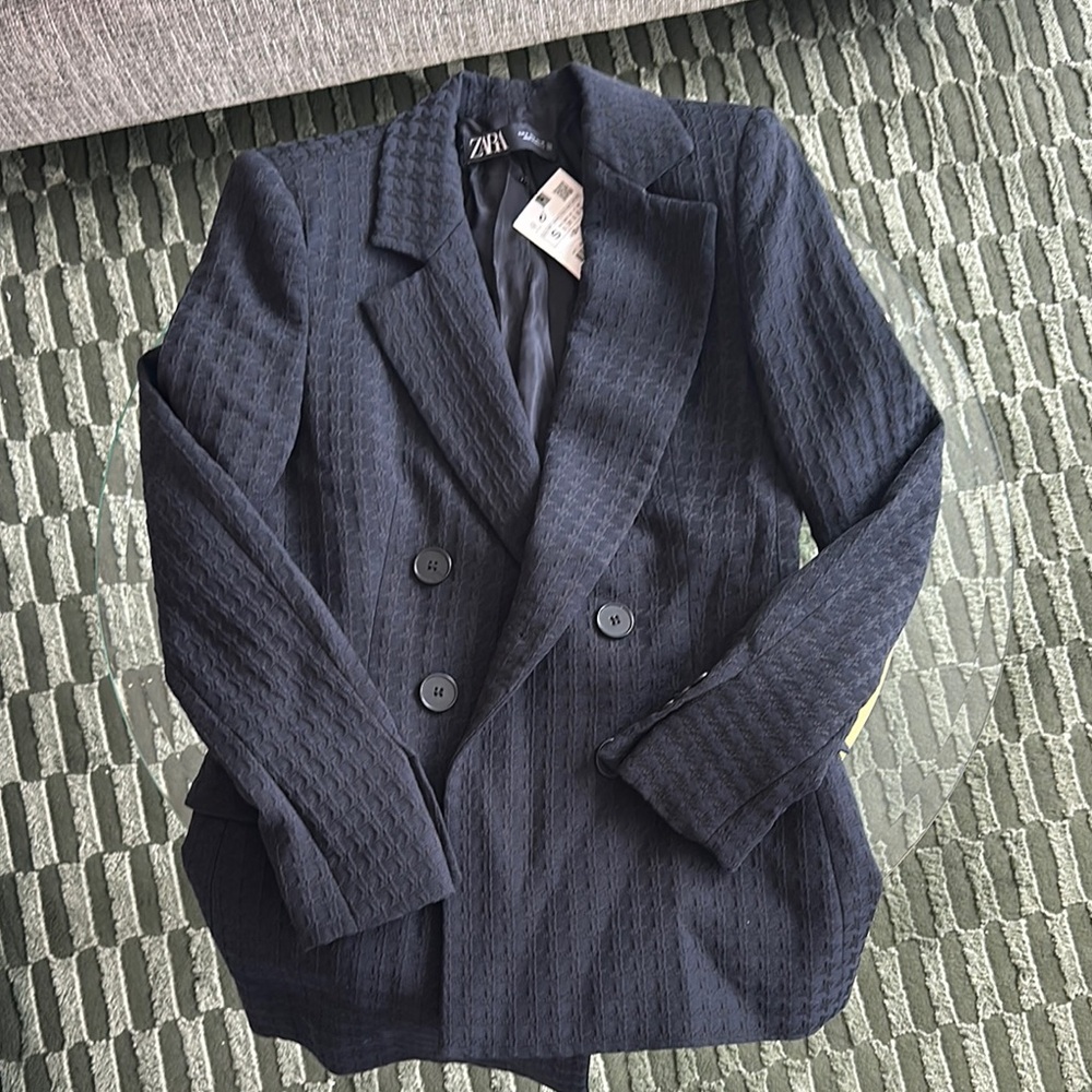 Zara Navy Double-Breasted Blazer